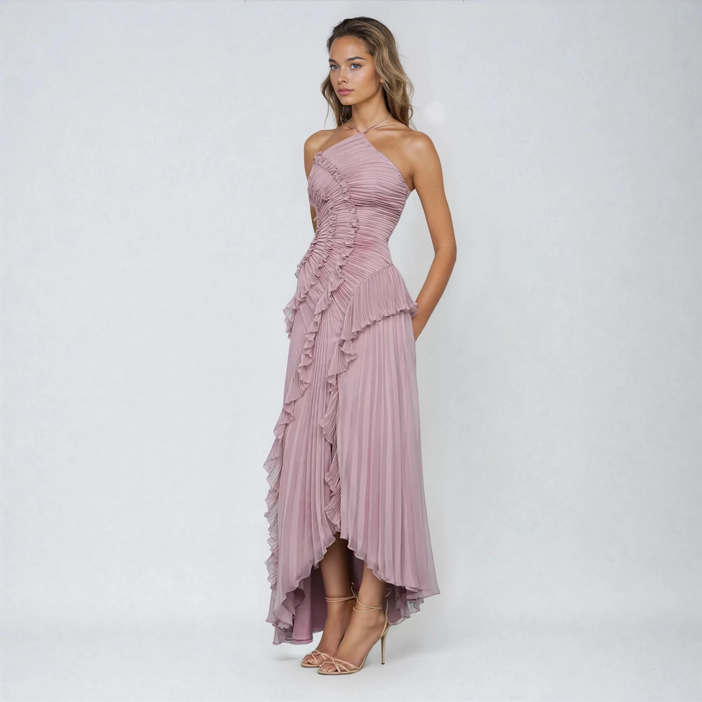 Brélyn™ | Ruffled Halter Pleated Dress