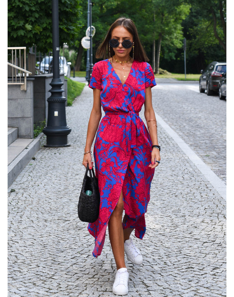 Zelvara™ | Belted Floral Street Maxi Dress