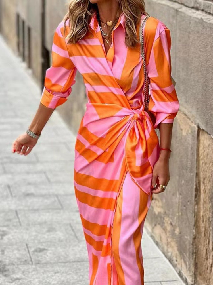 Darelise™ | Striped Wrap Midi Dress