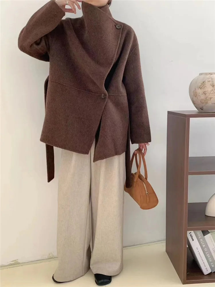Velora™ | Women’s Minimalist High-Collar Wool Coat