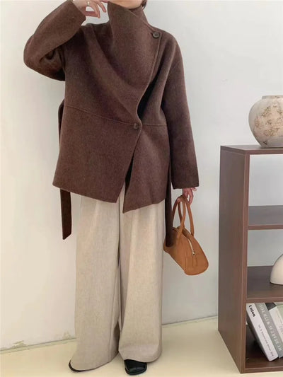 Velora™ | Women’s Minimalist High-Collar Wool Coat