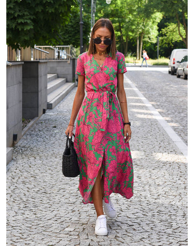 Zelvara™ | Belted Floral Street Maxi Dress