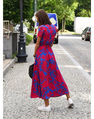 Zelvara™ | Belted Floral Street Maxi Dress
