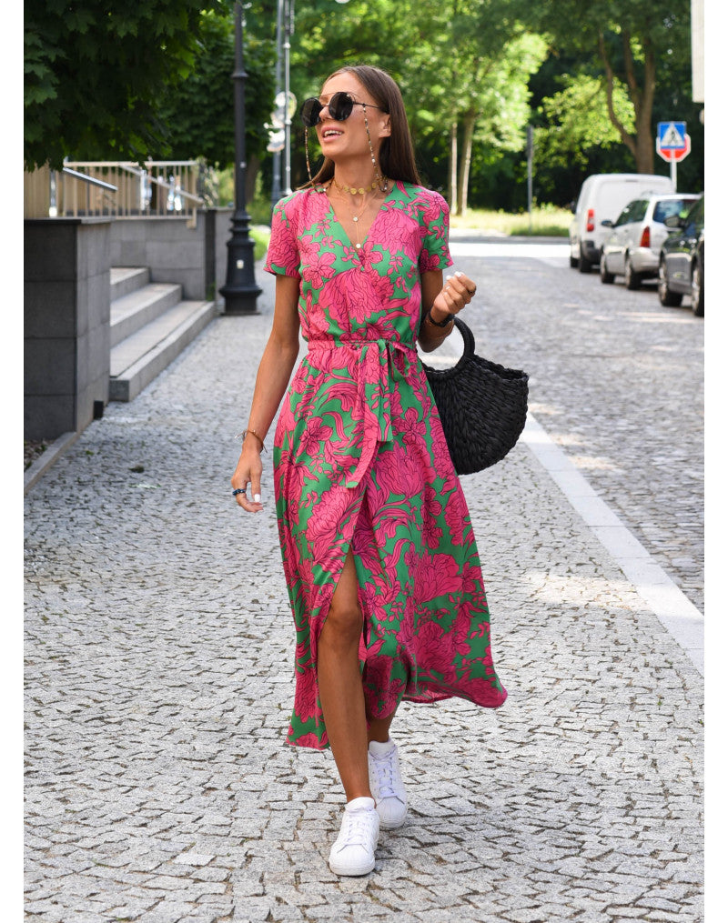 Zelvara™ | Belted Floral Street Maxi Dress