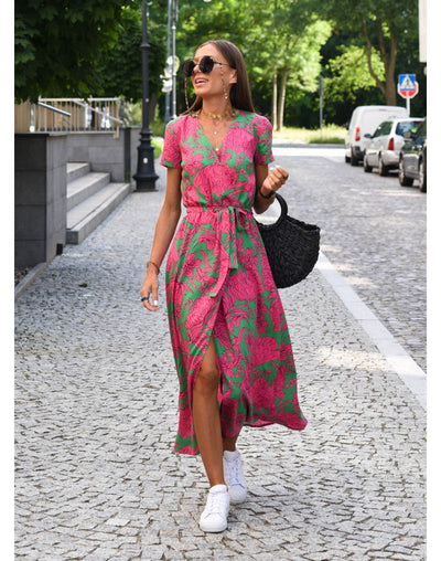 Zelvara™ | Belted Floral Street Maxi Dress