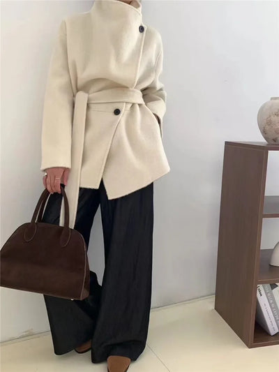 Velora™ | Women’s Minimalist High-Collar Wool Coat