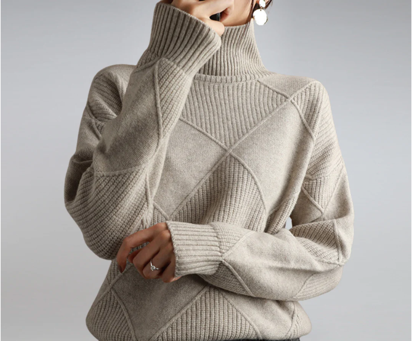 Myrélie™ | Diamond-Knit Turtleneck Sweater