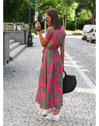 Zelvara™ | Belted Floral Street Maxi Dress