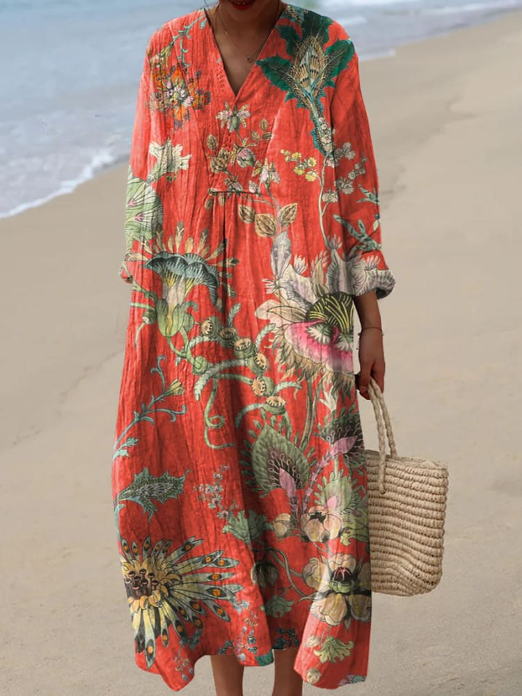 Denise™ | Vintage Lovely Floral Pattern Art Print Cotton Dress