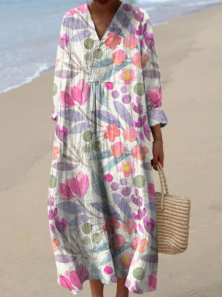 Cora™ | Lovely Floral Pattern Art Print Cotton Dress