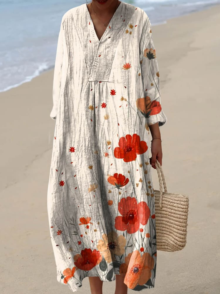 Claire™ | Lovely Floral Pattern Art Print Cotton Dress
