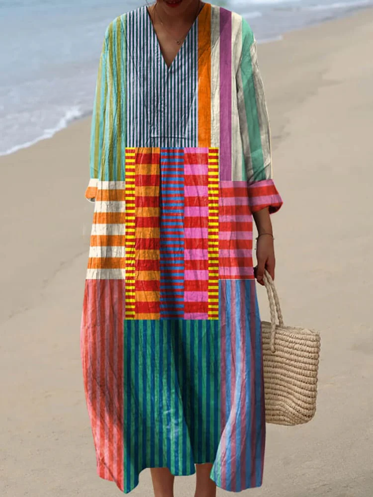 Destiny™ | Vintage Geometric Pattern Art Print Cotton Dress