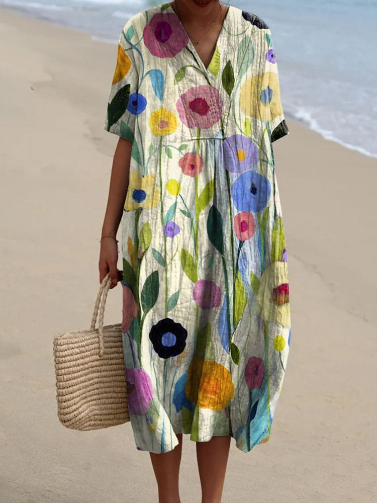 Clara™ | Painting Spring Field Art Printed Women's Flowy Dress