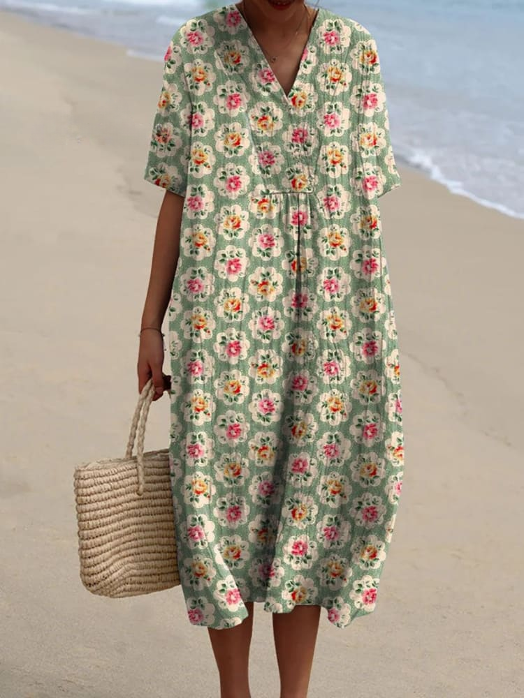 Erica™ | Vintage Floral Art Print Casual Flowy Dress