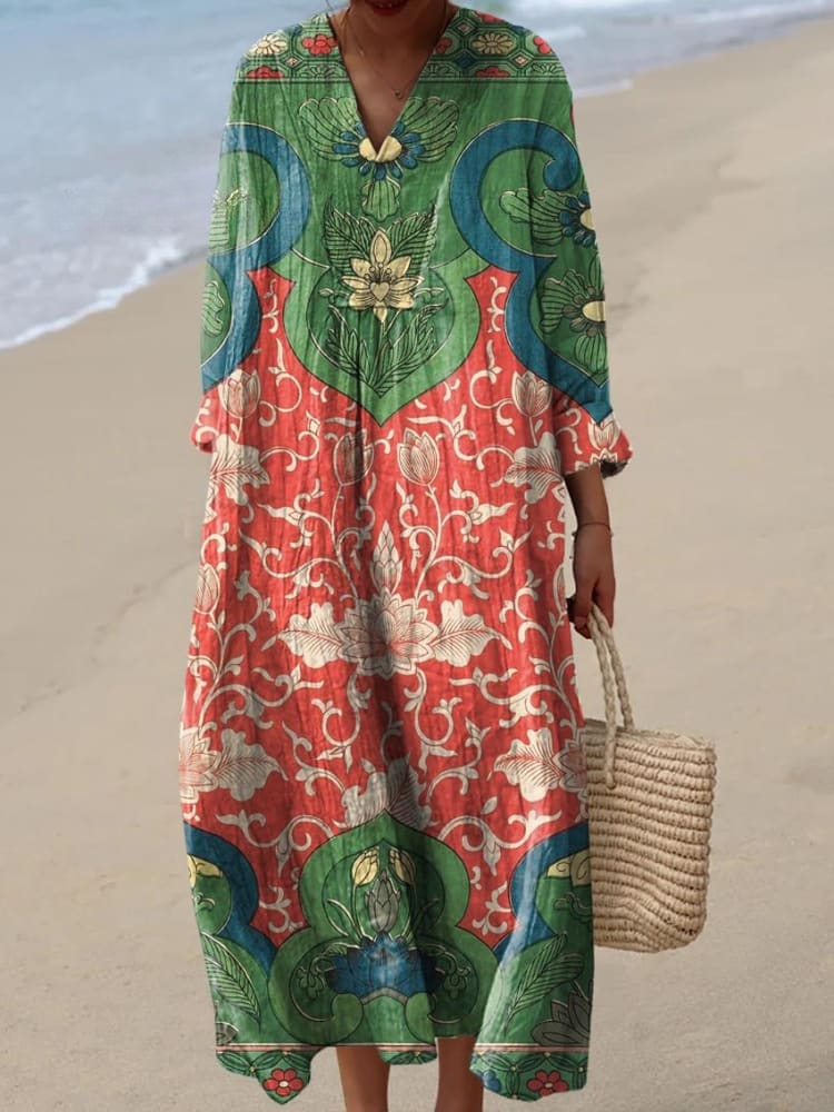 Georgia™ | Vintage Lovely Floral Art Print Cotton Dress