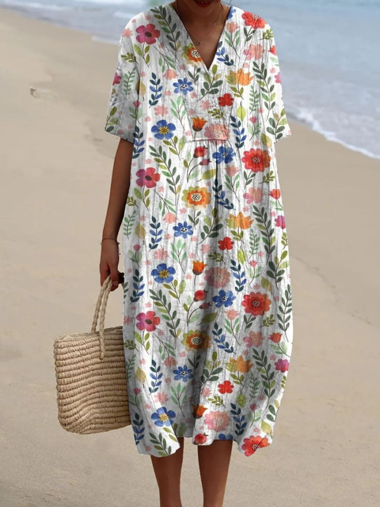 Carmen™ | Vintage Floral Art Print Casual Flowy Dress