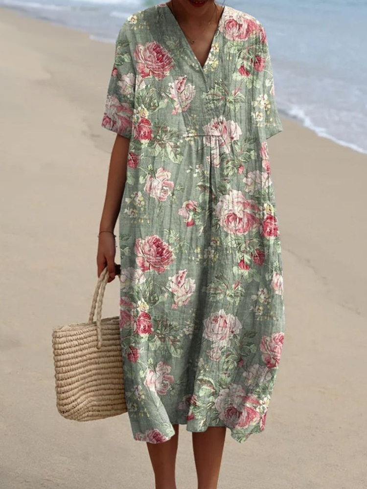 Daniela™ | Romantic Rose Pattern Printed Women's Flowy Dress