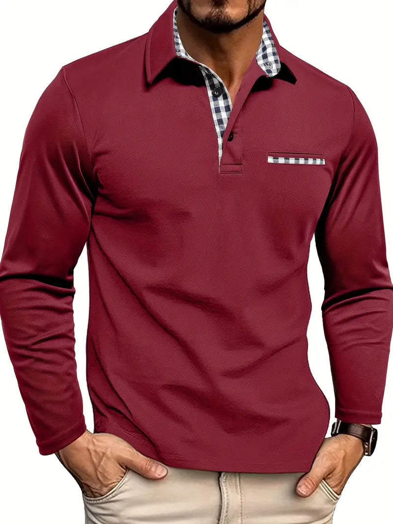 Célian™ | Check-Collar Casual Polo Long Sleeve