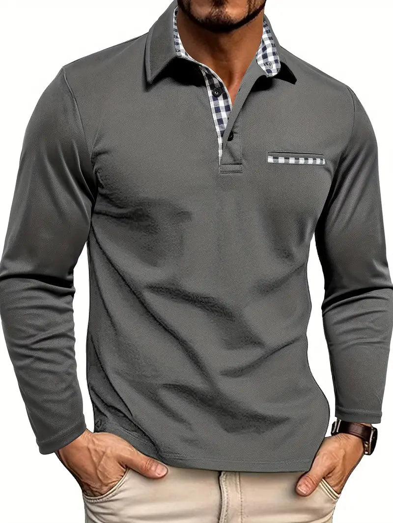 Célian™ | Check-Collar Casual Polo Long Sleeve