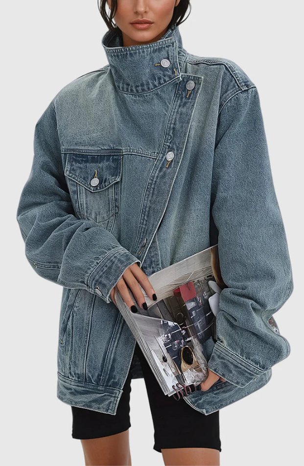 Emberly™ | Oversized Asymmetric Denim Jacket