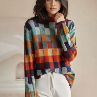 Solérie™ | Retro Check Knit Sweater