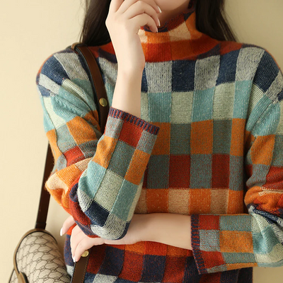 Solérie™ | Retro Check Knit Sweater