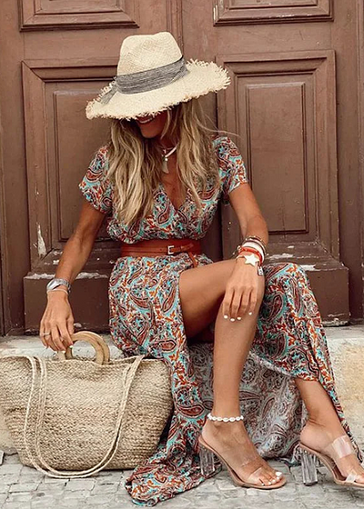 Isolde™ | Floral Belted Slit Maxi Dress