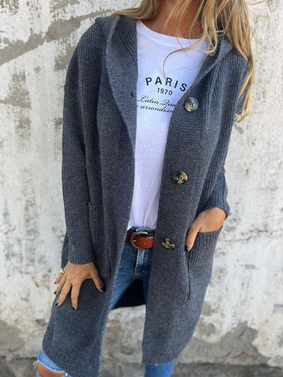 Flavina™ | Long Knit Cardigan with Hood