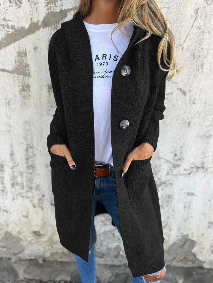 Flavina™ | Long Knit Cardigan with Hood
