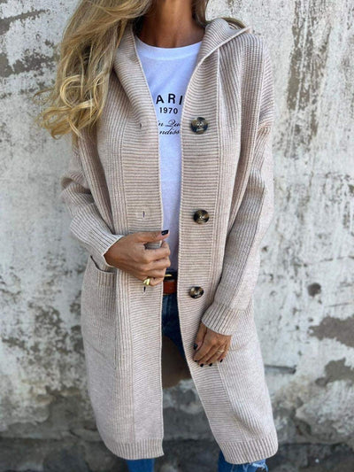 Flavina™ | Long Knit Cardigan with Hood