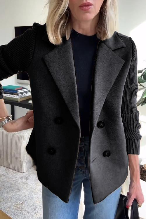 Élodie™ | Knit-Sleeve Double-Breasted Blazer