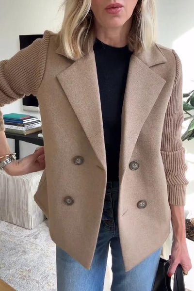 Élodie™ | Knit-Sleeve Double-Breasted Blazer