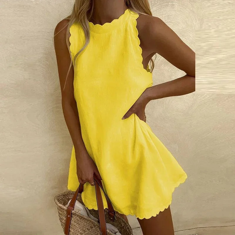 Calynda™ | Scallop-Edge Sleeveless Mini Dress