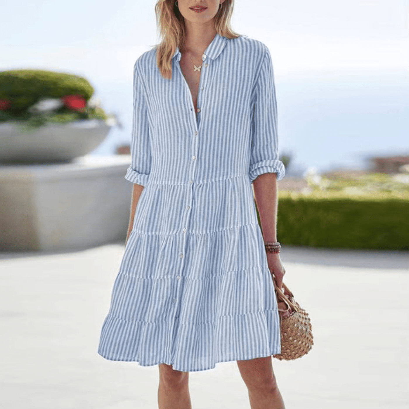 Izelie™ | Breezy Striped Shirt Dress