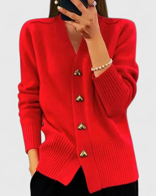Hélyssia™ | Heart Button Cardigan – Classic Knit