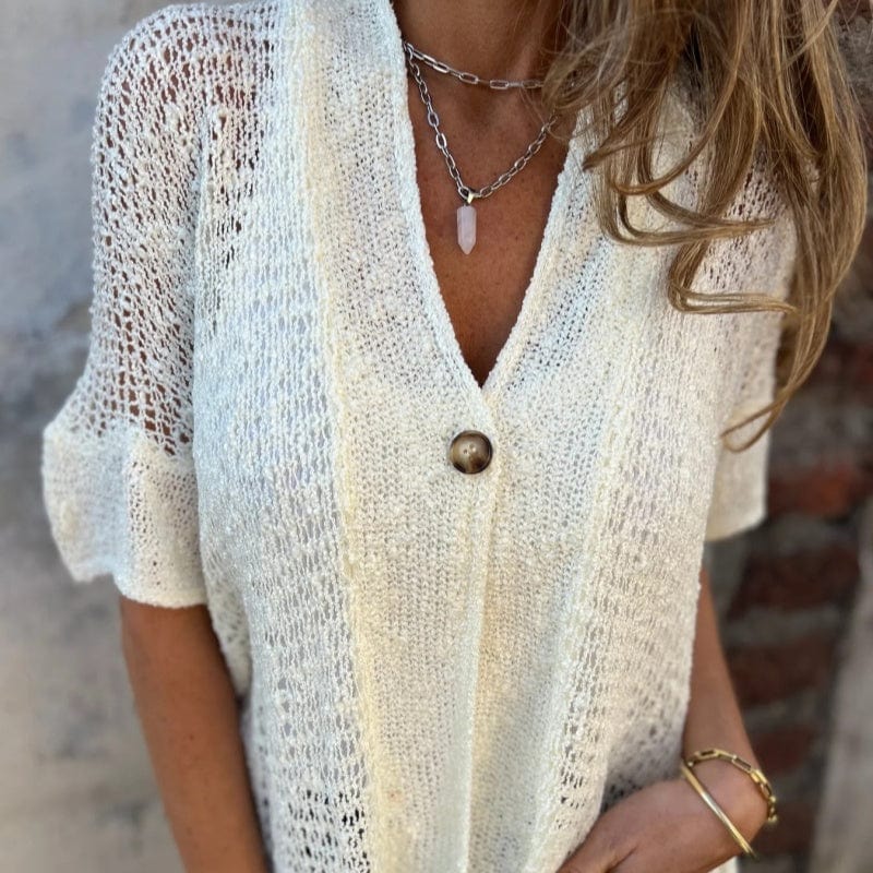 Auralina™ | Lightweight Open-Knit Button Top