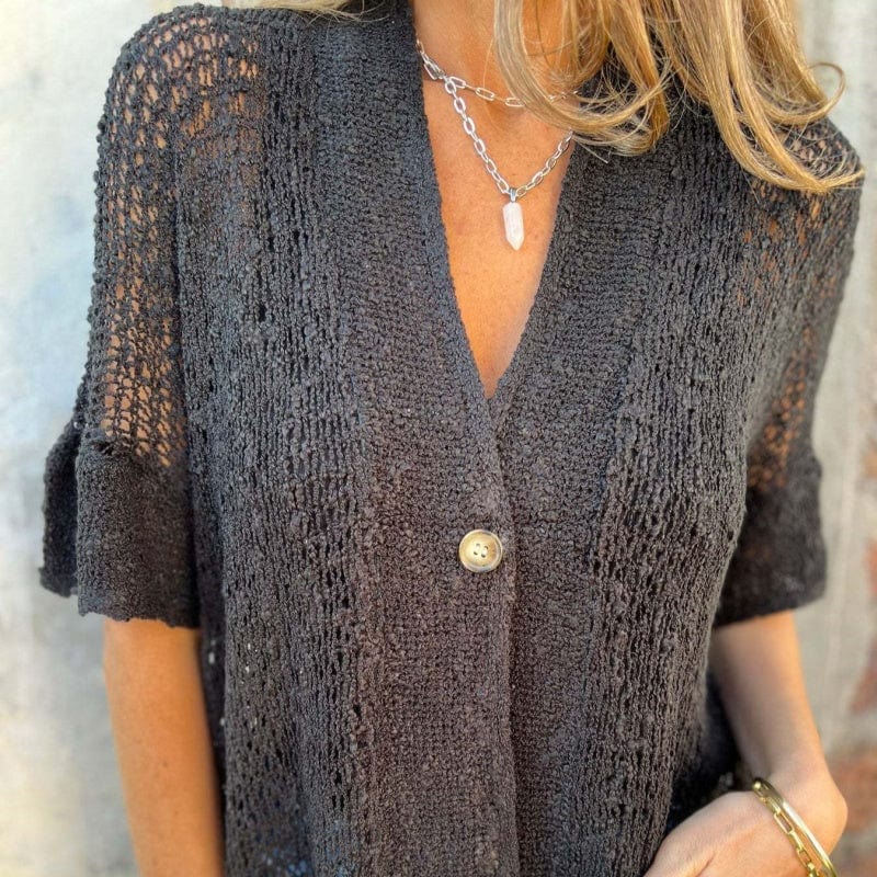 Auralina™ | Lightweight Open-Knit Button Top