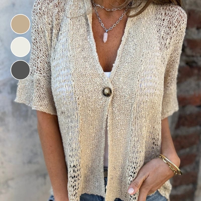 Auralina™ | Lightweight Open-Knit Button Top