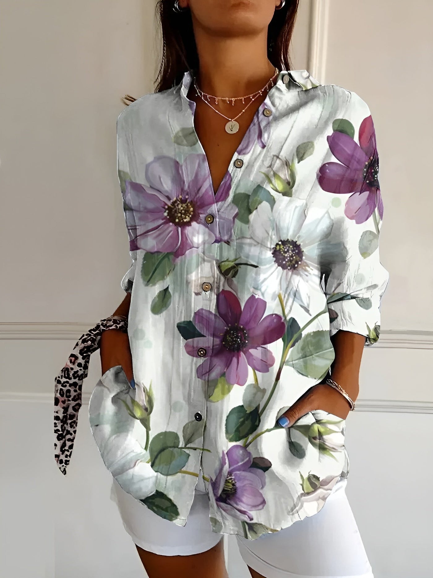 Yusra™ | Blouse with Floral Pattern and Buttons