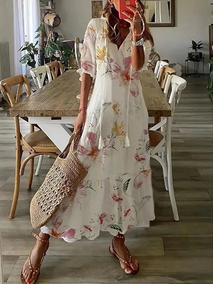 Nora™ | Boho Vintage V-Neck Summer Dress