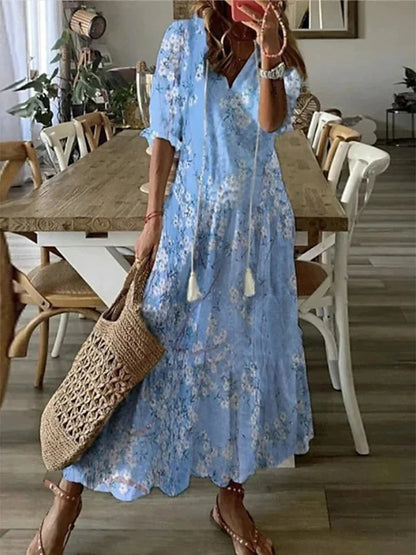 Nora™ | Boho Vintage V-Neck Summer Dress