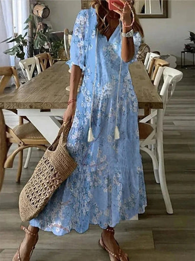 Nora™ | Boho Vintage V-Neck Summer Dress