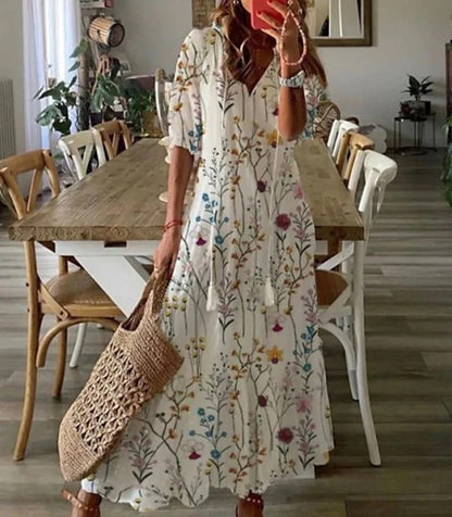Nora™ | Boho Vintage V-Neck Summer Dress