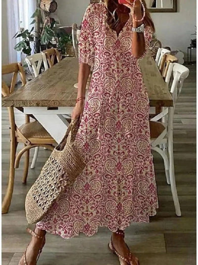 Avery™ | Boho Vintage V-Neck Printed Dress
