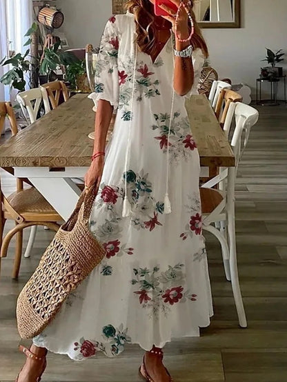 Nora™ | Boho Vintage V-Neck Summer Dress