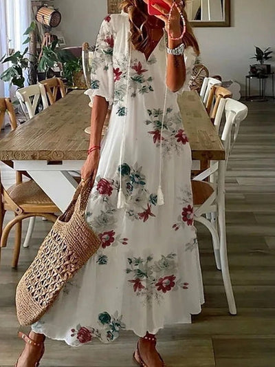 Nora™ | Boho Vintage V-Neck Summer Dress