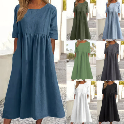 Faelyn™ | Soft Linen Babydoll Midi Dress