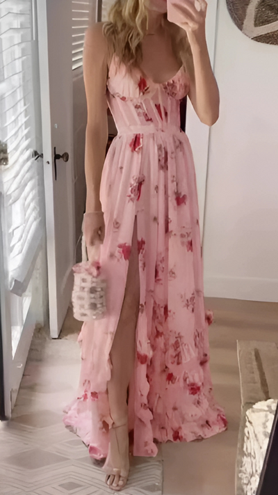 Harlène™ | Romantic Ruffle-Front Maxi Dress